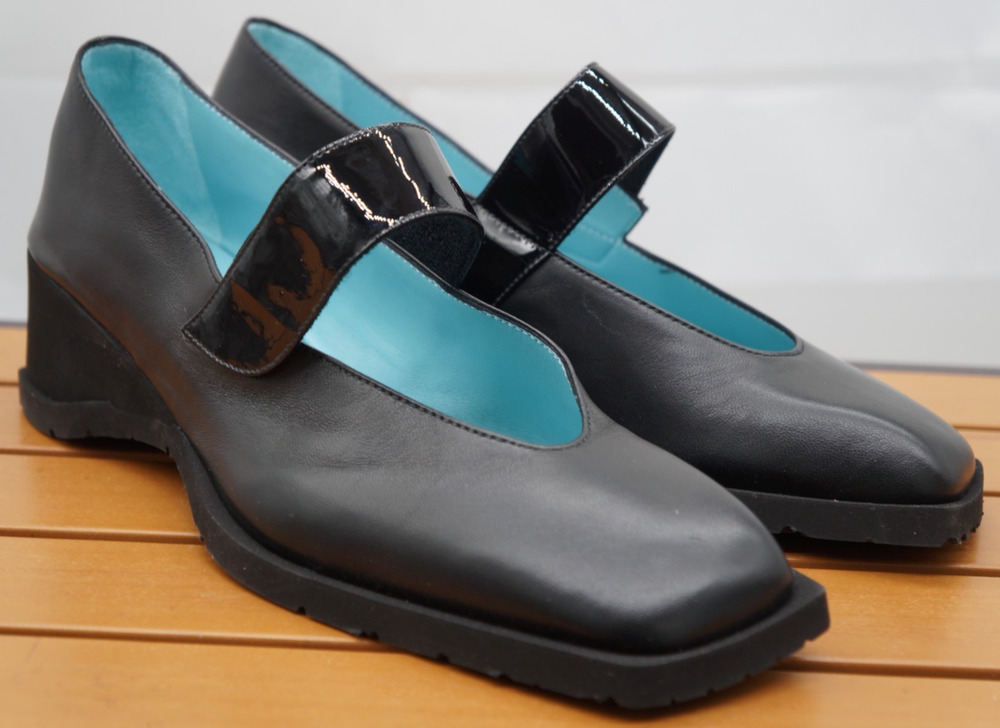NWOB Thierry Rabotin Black Nappa Leather Wedge maryjane. Size 40.5
